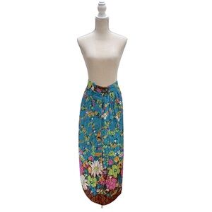 Vintage 70’s Quilted Floral Button Up Maxi Skirt XS/S Vibrant Retro Smooth Silky